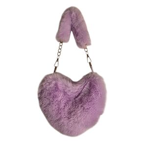 Purple Faux Fur Heart-Shaped Handbag